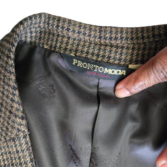 Pronto Moda Men Vtg Preppy Academia Wool Cashmere Blazer 44L Italy Elbow Patches - Picture 5 of 12